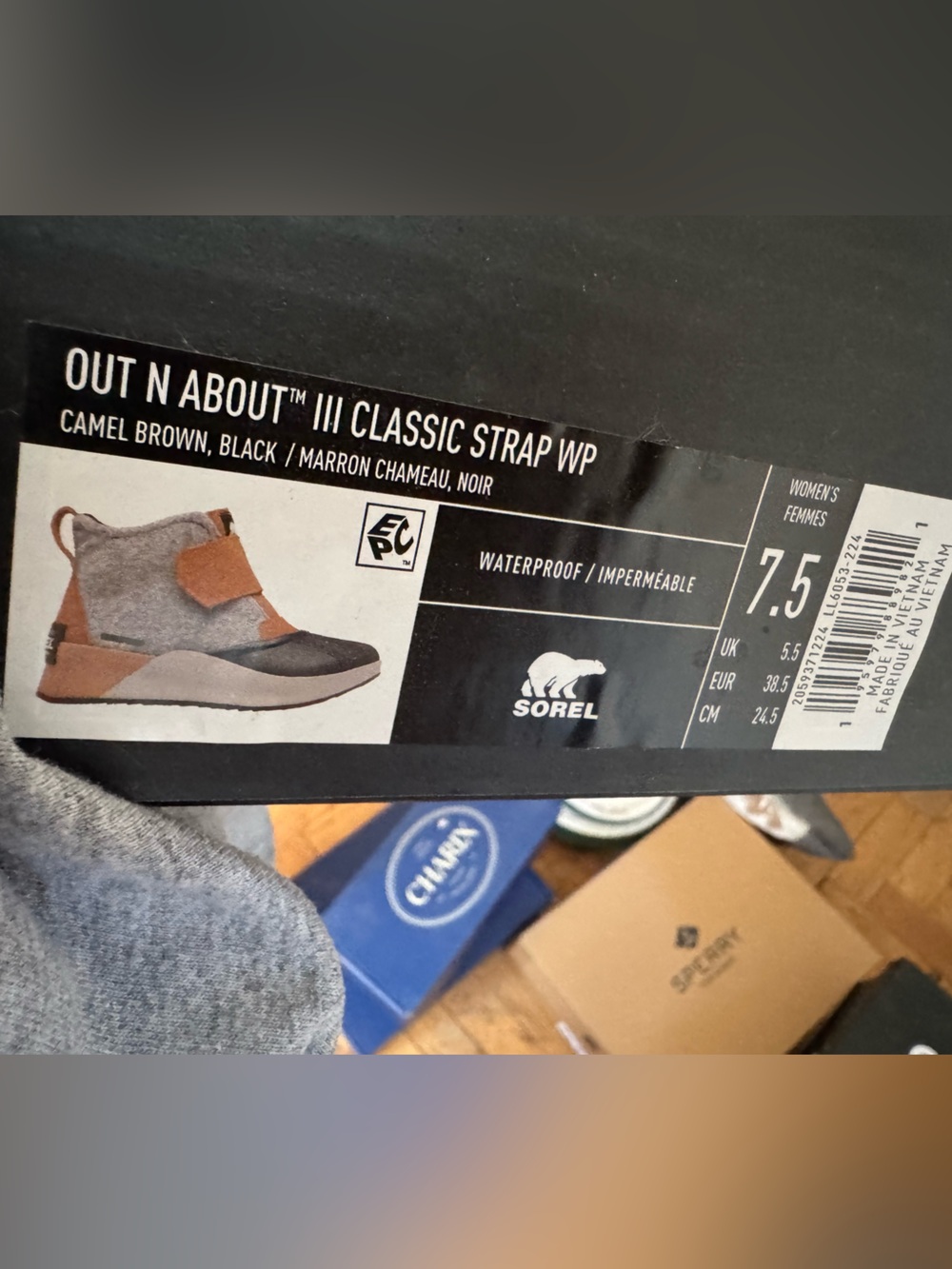 Sperry Gray Felt and Brown Suede Kids Hook-and-Loop Shoe - Picture 2 of 2